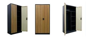 Meubles de bureau en bois, armoire de classement métallique à 2 portes, armoires en acier avec impression de grain de bois, pour école, atelier, salle de sport - Product Image 5