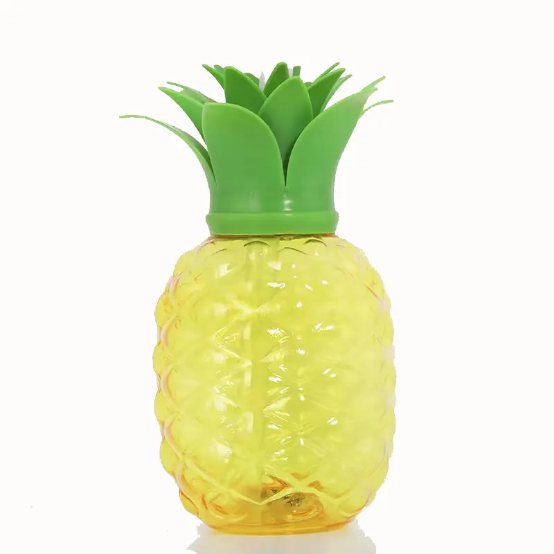 PET pineapple shape plastic sippy cup straw water bottle for dinks