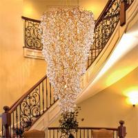 Lustre long en cristal PM sur mesure pour escalier, suspension moderne de luxe en aluminium et verre, luminaires nordiques fantaisie pour villa, hôtel et maison
