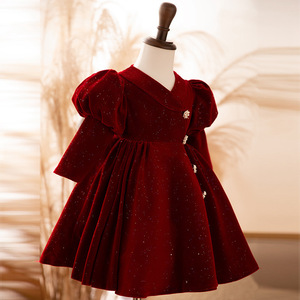 Vestido de Princesa para Niña, Color Vino Tinto, Manga Larga, Terciopelo, para Cumpleaños, Año Nuevo, Semana del Tesoro de la <span class=keywords><strong>Mujer</strong></span>, Vestido de Año Nuevo - Product Image 3