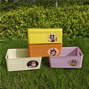 Panier de rangement rectangulaire en plastique multicolore avec poignée pour bureau et cosmétiques 802 - Product Image 1
