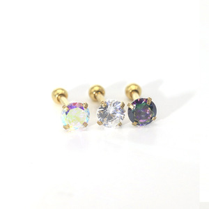 Stainless Steel Stud <b>Earrings</b> With Round Zircon Bezel Setting Ball Studs For Ear Cartilage Gift Jewelry - Product Image 4