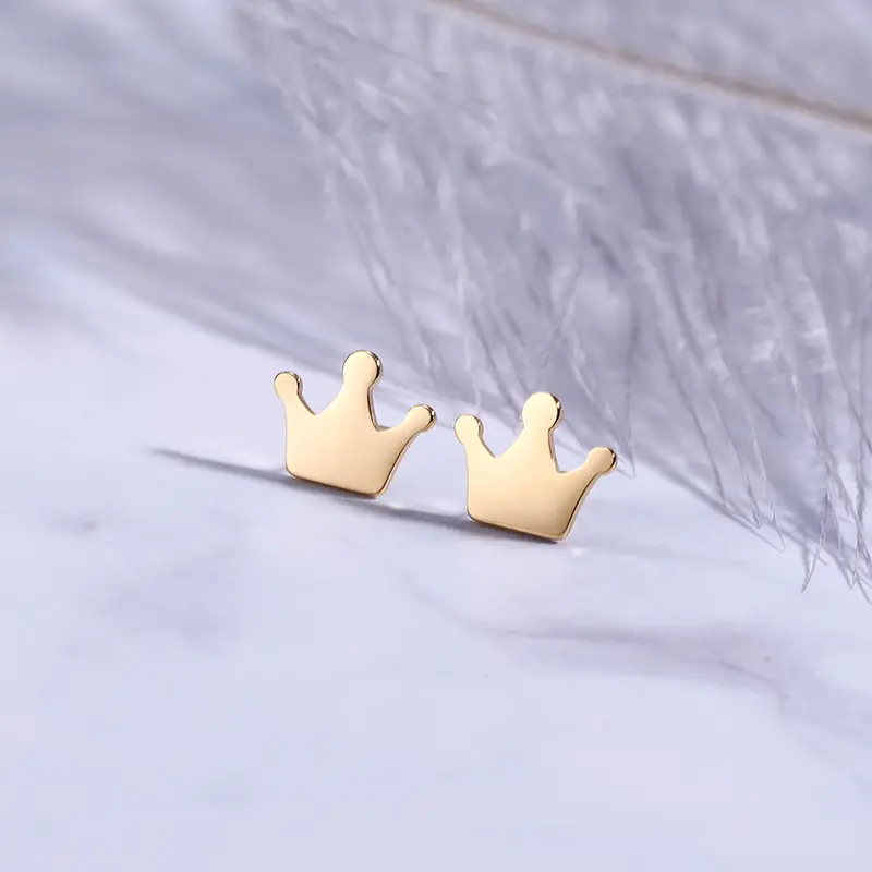 Custom Korean Fashion Design Valentines Earring Stainless Steel Jewelry Cute Crown Stud Earrings Women