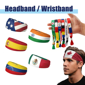 Ensemble de bandeaux et de bracelets de sport personnalisés <span class=keywords><strong>avec</strong></span> logo et drapeau national, bandeaux élastiques anti-transpiration pour événements sportifs (football, course à pied) et cadeaux - Product Image 1
