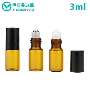 ขวดแก้วสีเหลืองอำพันแบบโรลออน ยี่ห้อ Yi Si Man Bo Li ขนาด 3 มล. สำหรับบรรจุน้ำมันหอมระเหย พร้อมฝาสีดำ รีไซเคิลได้ - Product Image 1