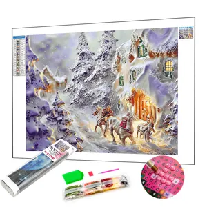 Personas que viajan en nieve pesada 5D pintura de diamante taladro completo cristal Rhinestone bordado artesanía Kits para decoraciones de Navidad