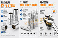 Ensemble d'outils de garage professionnel de 33 pièces avec kit de clés à douilles en acier CR-V