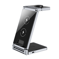 Soporte Inalámbrico Plegable 3 en 1, Cargador Inalámbrico Multifunción de Carga Rápida de 15 W para Teléfono Celular, Compatible con iPhone y Reloj