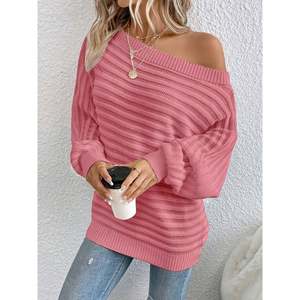 Pull côtelé à épaules dénudées pour femme, haut en tricot à manches longues, blanc - Product Image 5