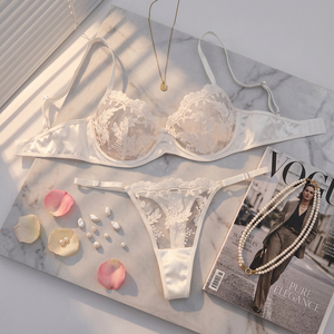 Women's White Floral Embroidery Sheer Mesh Bra and Thong <b>Set</b> 2 Piece Underwire Lace Intimates Lingerie <b>Set</b> <b>Sexy</b> Bra <b>Set</b> OEM ODM - Product Image 4