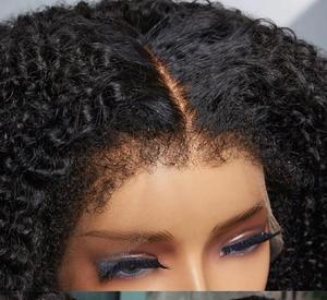Handmade <strong>4C</strong> Hairline Glueless Curly 13x4 Human Hair Lace Front Bob <strong>Wig</strong> With <strong>4C</strong> Curly <strong>Edges</strong> Kinky Baby Hair - Product Image 1