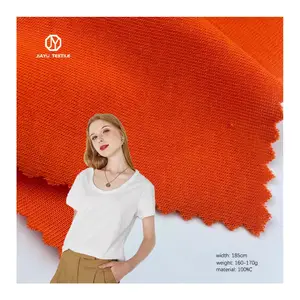 Sürdürülebilir ücretsiz örnek yaz ince bayanlar üst T-Shirt konfeksiyon kumaş 50s 100% pamuklu süprem örgü kumaş turuncu kırmızı
