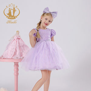 Agile di Alta Qualità Delle Ragazze Del Vestito Da Partito Maniche Bolla 100% Cotone Foderato Viola Verde Angelo Vestiti Delle Ragazze di Fiore del Vestito - Product Image 6