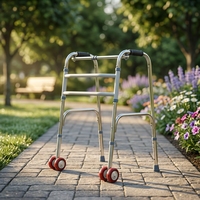 Déambulateur pliable à roulettes Jinglong, réglable de 74 à 84 cm, base antidérapante à quatre roues, léger, aide à la marche pour personnes âgées