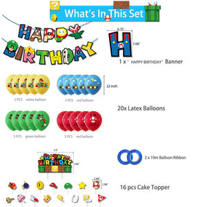 Ensemble de <span class=keywords><strong>décoration</strong></span> en latex pour fête d'anniversaire pour enfants sur le thème <span class=keywords><strong>Mario</strong></span> avec lettres, drapeaux, cartes à gâteaux, ballons pour 5-7 ans - Product Image 4