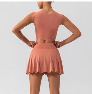 بيع بالجملة نايلون/سبانديكس ملابس تنس مع شورت نسائي للياقة البدنية صالة ألعاب تمارين اليوغا التنورات الرياضية طقم من قطعتين - Product Image 2