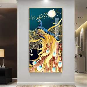 Décor de maison Cuadros <span class=keywords><strong>bleu</strong></span> <span class=keywords><strong>paon</strong></span> fleur plume oiseau mur Art imprime photo verre <span class=keywords><strong>paon</strong></span> cristal porcelaine toile peinture - Product Image 5