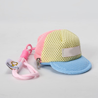 Dompet koin topi Mini lucu dengan gantungan kunci, gelang portabel, kantung jaring Kawaii, pemblokiran warna, penyimpanan kabel Earphone dengan Carabiner