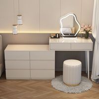 Table de maquillage moderne éclairée en bois et métal style Wabi-Sabi avec rangement intégré et bureau pour chambre à coucher