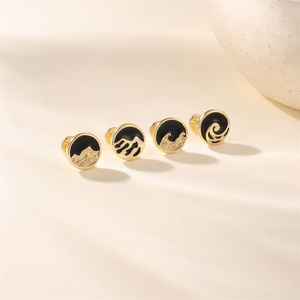 Pendiente plano de plata de ley S925 con esmalte de montaña y océano, ideal para mejores amigos, parejas, regalo de joyería. - Product Image 2