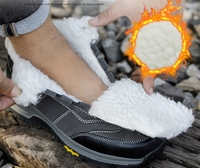 Chaussures de sécurité chaudes d'hiver à embout d'acier, doublées de fausse fourrure, semelle intermédiaire anti-perforation en Kevlar, semelle extérieure en caoutchouc antidérapante, bottes de travail