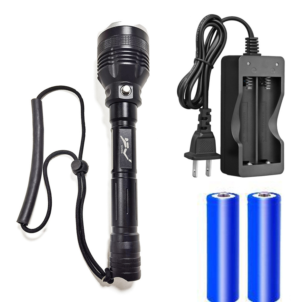 Diving flashlight dual-slot charger with 2 18650 batteries