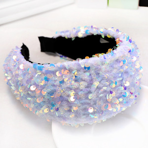LRTOU New Design Wholesale Custom Girls Bling Plastic Hair Band Fancy Paillette Fabric Flat <strong>Sequin</strong> Hairband <strong>Headband</strong> For Women - Product Image 6