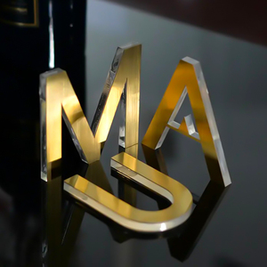 Letrero de Pared con Logotipo Metálico 3D Personalizado, Letras de Acero Inoxidable y Latón, Decoración Dorada, Emblema de Marca, Señalización Metálica Brillante para Interiores y Exteriores - Product Image 1