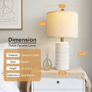 Ceramic Table Lamp Beige Shade E27 LED Asian Style Bedroom Desk Lamp <b>Decorative</b> <b>Lighting</b> - Product Image 3