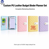Ensemble de planificateur à budget en cuir PU OEM personnalisé, organiseur d'enveloppes à 6 anneaux, pochettes zippées, autocollants multicolores