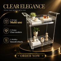 Chariot de rangement à double niveau en plastique transparent sur roulettes pour salon et bar