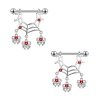 Anillos de pezón de telaraña de 14G al por mayor circonita roja con rosca externa piercing de pezón joyería