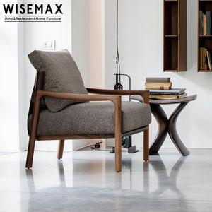 WISEMAX FURNITURE Chaise longue de détente de luxe légère meubles de salon <span class=keywords><strong>fauteuil</strong></span> en bois massif rembourré en <span class=keywords><strong>tissu</strong></span> pour la maison hôtel - Product Image 1
