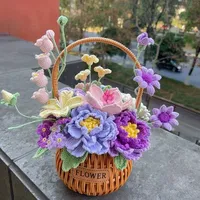 Panier au crochet 100% fait main, adorable et de haute qualité, fleur au crochet élégante, cadeau au crochet