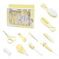 Ensemble de soins pour bébé manuel en PP, 10 pièces, avec coupe-ongles pour bébé, peigne, brosse, distributeur de médicaments et brosse à dents - Sans BPA