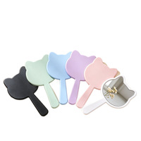 Miroir de maquillage lumineux de bureau en forme d'oreilles de chat, HD, portable, pour retouches, cosmétique, mignon, pour femmes et filles