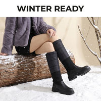 Bottes d'hiver chaudes pour femmes, bout rond, talons carrés de 5 cm, à enfiler, avec bouton, imperméables, hauteur genou, décontractées, grande taille 44
