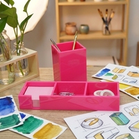 Porte-stylos de bureau HuiSen, promotionnel, simple, coloré, carré, rose, en acrylique, mignon