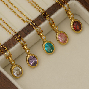 Collier en Or Vert Français Plaqué Or 14 carats 316L, Collier Porte-Bonheur avec Pierre <span class=keywords><strong>de</strong></span> <span class=keywords><strong>Naissance</strong></span> Zircon 12 Couleurs - Product Image 3