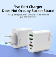 Chargeur rapide multi-ports 65W avec double PD Type C et 3 USB QC3.0, adaptateur de charge rapide 5 ports USB pour iPhone Samsung