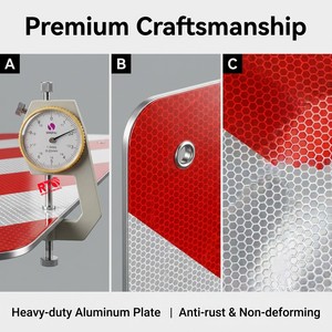 <span class=keywords><strong>Panneau</strong></span> de signalisation arrière <span class=keywords><strong>pour</strong></span> camion, personnalisé, à bandes rouges et blanches, double face, 50 cm carré, <span class=keywords><strong>pour</strong></span> marquage de charges dépassantes, en aluminium réfléchissant - Product Image 5