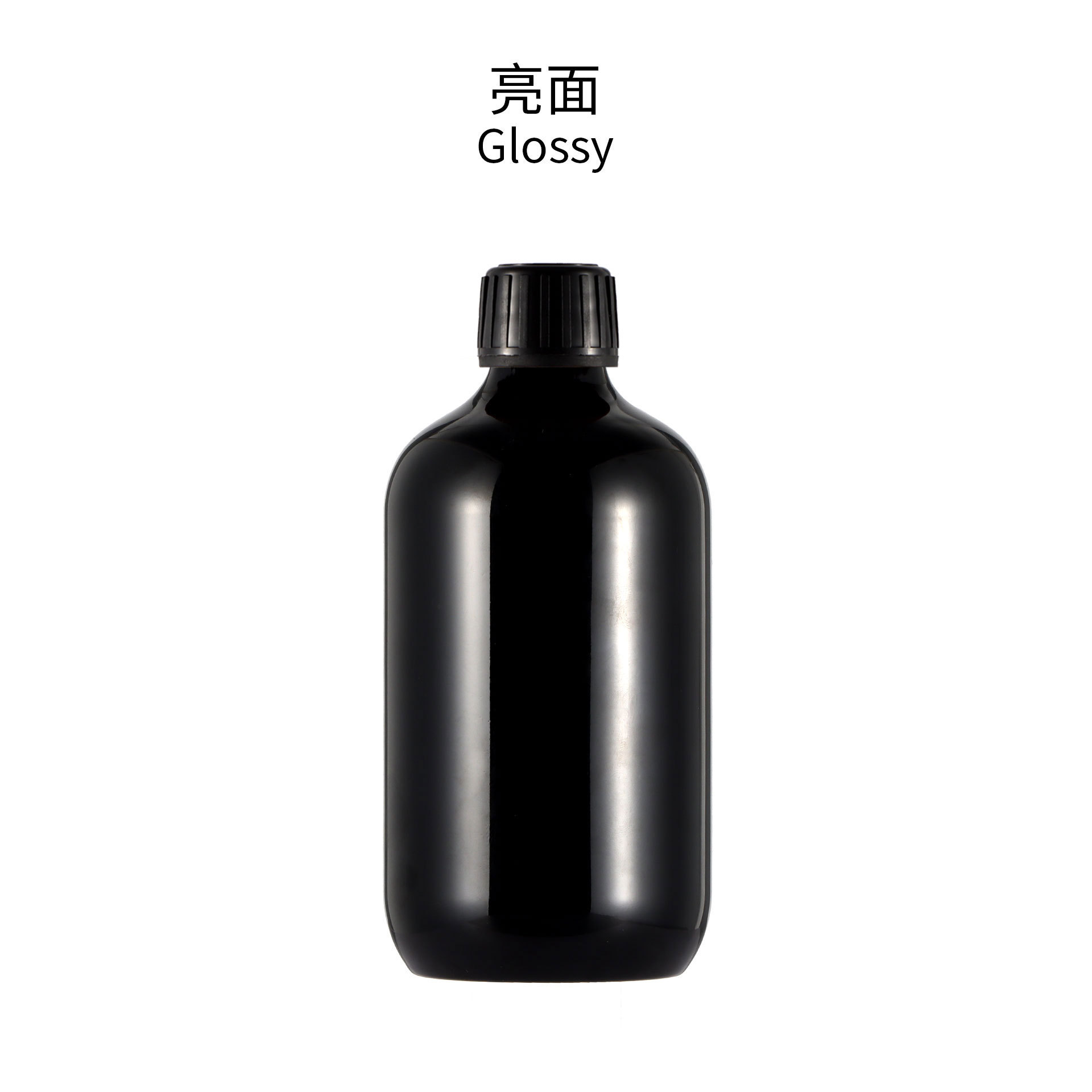 ขวดสีดำเงาพร้อมฝาปิดสีดำแบบ Pure Dew