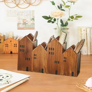 Japanese Retro Style Wooden Pen Holder Creative Desk Organizer Square Shape Office Desktop Storage <b>Box</b> For Pens Pencils <b>Makeup</b> - Product Image 1