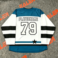 Jersey Hoki Es Lengan Panjang Custom Print Pria, Kaos Hoki Es dengan Logo Tim dan Nomor Custom, Jersey Hoki Latihan