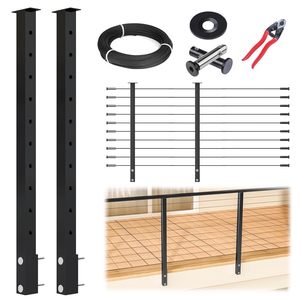 <span class=keywords><strong>Kit</strong></span> de garde-corps en câble noir avec poteaux latéraux noirs durables et raccords en acier inoxydable, idéal pour les escaliers et les patios. - Product Image 1