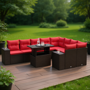 Brown Poly <b>Rattan</b> Garden <b>Sofa</b> Set With Cushions 10 Piece Outdoor Furniture Contemporary Design For Garden Use - Product Image 2