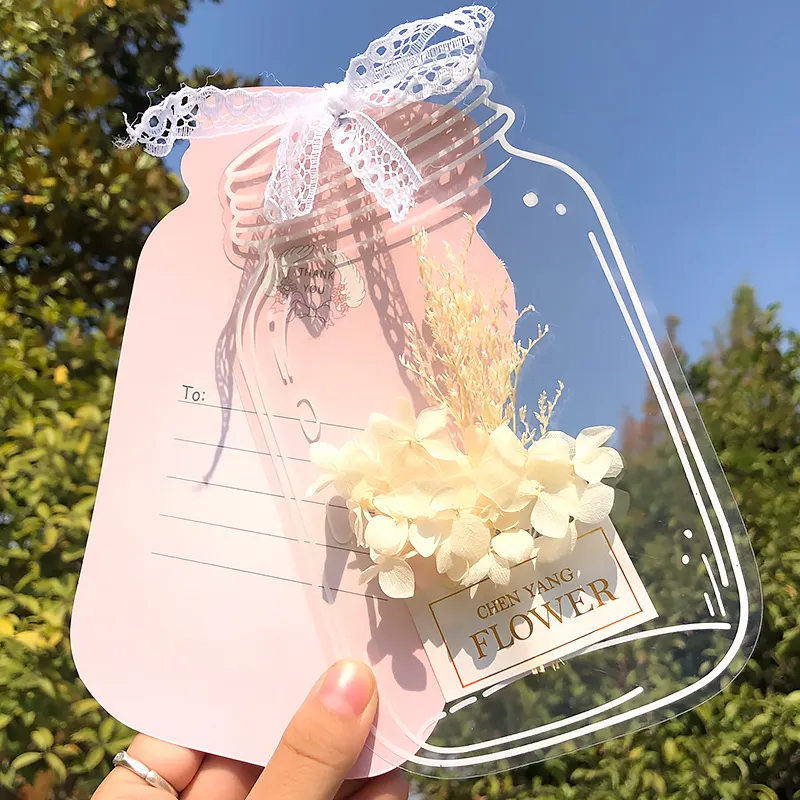 Tùy chỉnh cá nhân in Thiệp mời với hộp pha lê phong bì Handmade Hoa Khô và ren lời mời đám cưới