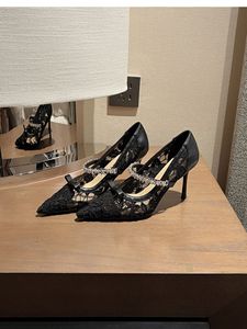 Women Lace Pointed Toe Stiletto <b>Heels</b> With Rhinestone Strap And Bow Decor Bridal Shoes - Product Image 5