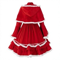 Ensemble de robe Lolita style Noël, robe Lolita rouge et blanche avec cape à lacets, costume de spectacle pour les fêtes