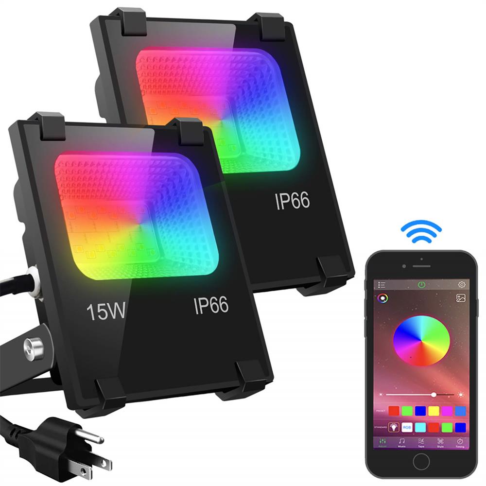 Уличные водонепроницаемые умные прожекторы Ip66 15 Вт Rgb с управлением через приложение, меняющие цвет сценическое ландшафтное освещение, светодиодный прожектор